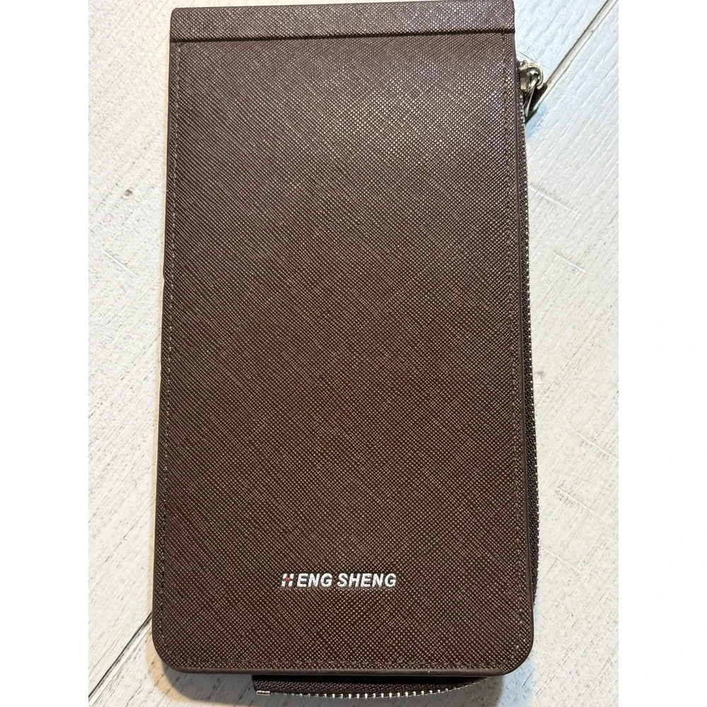 Heng Sheng Black Zipper Long Wallet-26 Credit Card Holder Front/Back NWOT Brown